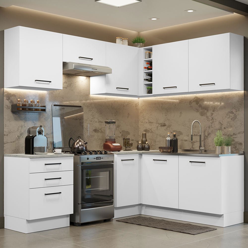 Cocina Integral Agata Blanco 399x225cm sin Mesón y sin Estufa - COCINAS | Bylmo