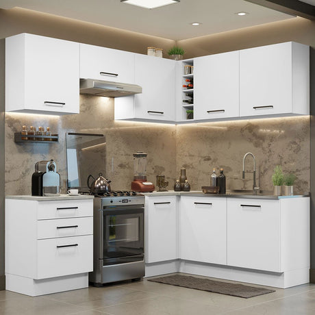 Cocina Integral Agata Blanco 399x225cm sin Mesón y sin Estufa - COCINAS | Bylmo