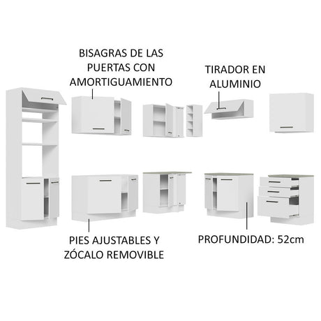 Cocina Integral Agata Blanco 479x225cm sin Mesón y sin Estufa - COCINAS | Bylmo