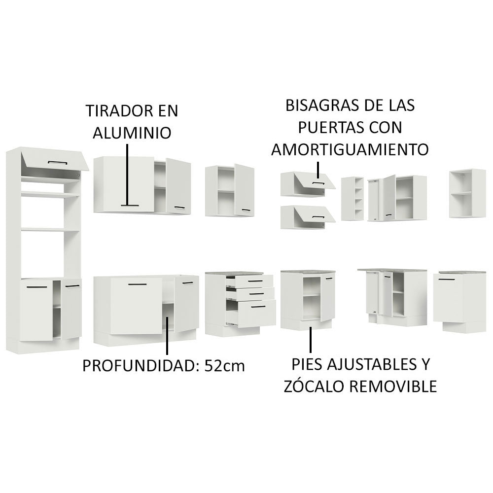 Cocina Integral Agata Blanco 499x225cm sin Mesón y sin Estufa - COCINAS | Bylmo