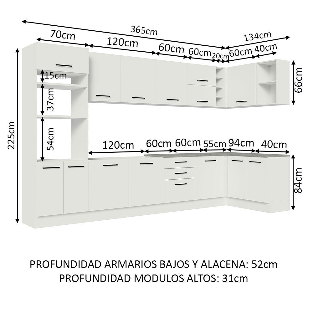 Cocina Integral Agata Blanco 499x225cm sin Mesón y sin Estufa - COCINAS | Bylmo