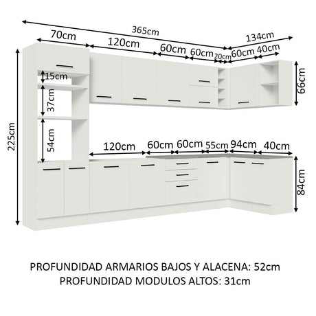 Cocina Integral Agata Blanco 499x225cm sin Mesón y sin Estufa - COCINAS | Bylmo
