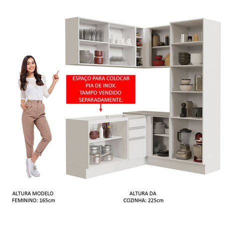 Cocina Integral Glamy Blanco 329x225cm sin Mesón Con Cajón para Utensilios y sin Estufa - COCINAS | Bylmo
