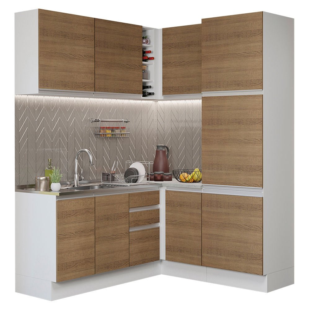 Cocina Integral Glamy Marron 329x225cm sin Mesón con Alacena y sin Estufa - COCINAS | Bylmo