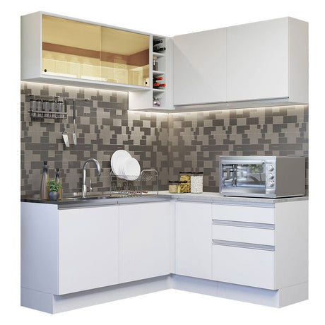 Cocina Integral Glamy Blanco 329x225cm sin Mesón y sin Estufa - COCINAS | Bylmo