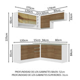 Cocina Integral Glamy Marron 349x225cm sin Mesón con Cuatro Muebles Superiores y sin Estufa - COCINAS | Bylmo