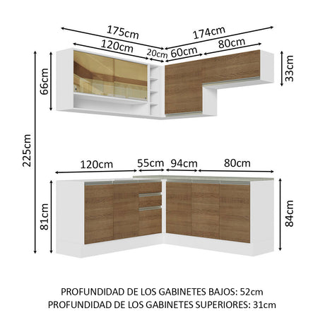 Cocina Integral Glamy Marron 349x225cm sin Mesón con Cuatro Muebles Superiores y sin Estufa - COCINAS | Bylmo