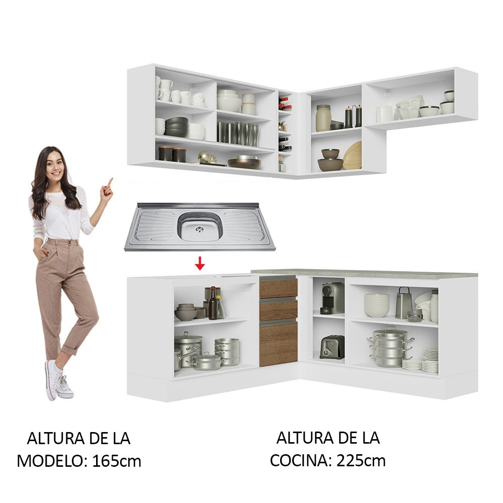 Cocina Integral Glamy Marron 349x225cm sin Mesón con Cuatro Muebles Superiores y sin Estufa - COCINAS | Bylmo