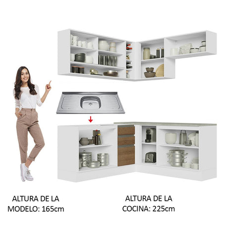 Cocina Integral Glamy Marron 349x225cm sin Mesón con Cuatro Muebles Superiores y sin Estufa - COCINAS | Bylmo