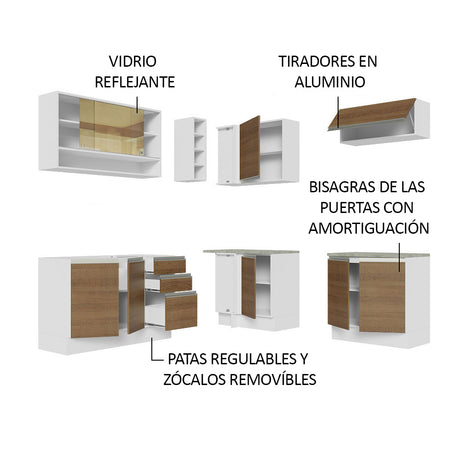 Cocina Integral Glamy Marron 349x225cm sin Mesón con Cuatro Muebles Superiores y sin Estufa - COCINAS | Bylmo