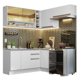 Cocina Integral Esquinero Glamy Blanco 349x225cm sin Mesón con Catorce Entrepaños y sin Estufa - COCINAS | Bylmo