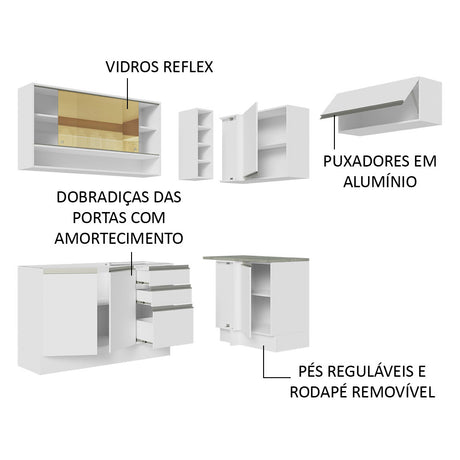 Cocina Integral Esquinero Glamy Blanco 349x225cm sin Mesón con Catorce Entrepaños y sin Estufa - COCINAS | Bylmo