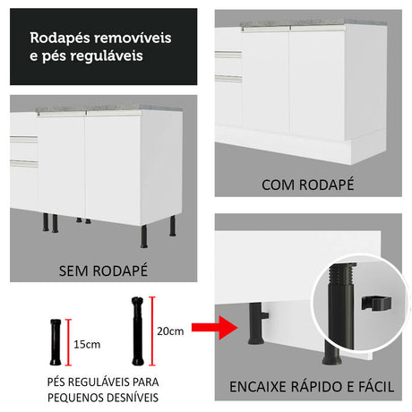Cocina Integral Esquinero Glamy Blanco 349x225cm sin Mesón con Catorce Entrepaños y sin Estufa - COCINAS | Bylmo
