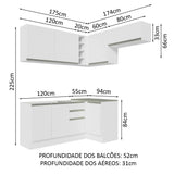 Cocina Integral Esquinero Glamy Blanco 349x225cm sin Mesón con Quince Entrepaños y sin Estufa - COCINAS | Bylmo