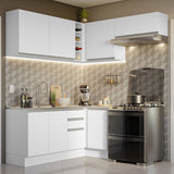 Cocina Integral Esquinero Glamy Blanco 349x225cm sin Mesón con Quince Entrepaños y sin Estufa - COCINAS | Bylmo