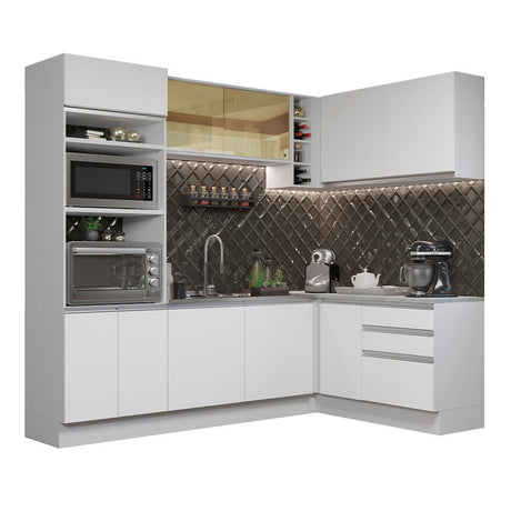 Cocina Integral Glamy Blanco 399x225cm sin Mesón y sin Estufa - COCINAS | Bylmo