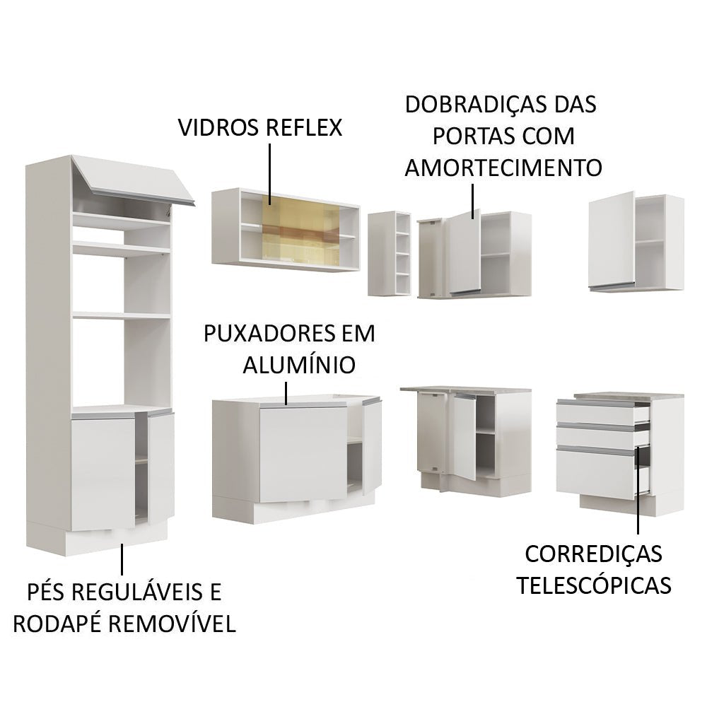 Cocina Integral Glamy Blanco 399x225cm sin Mesón y sin Estufa - COCINAS | Bylmo