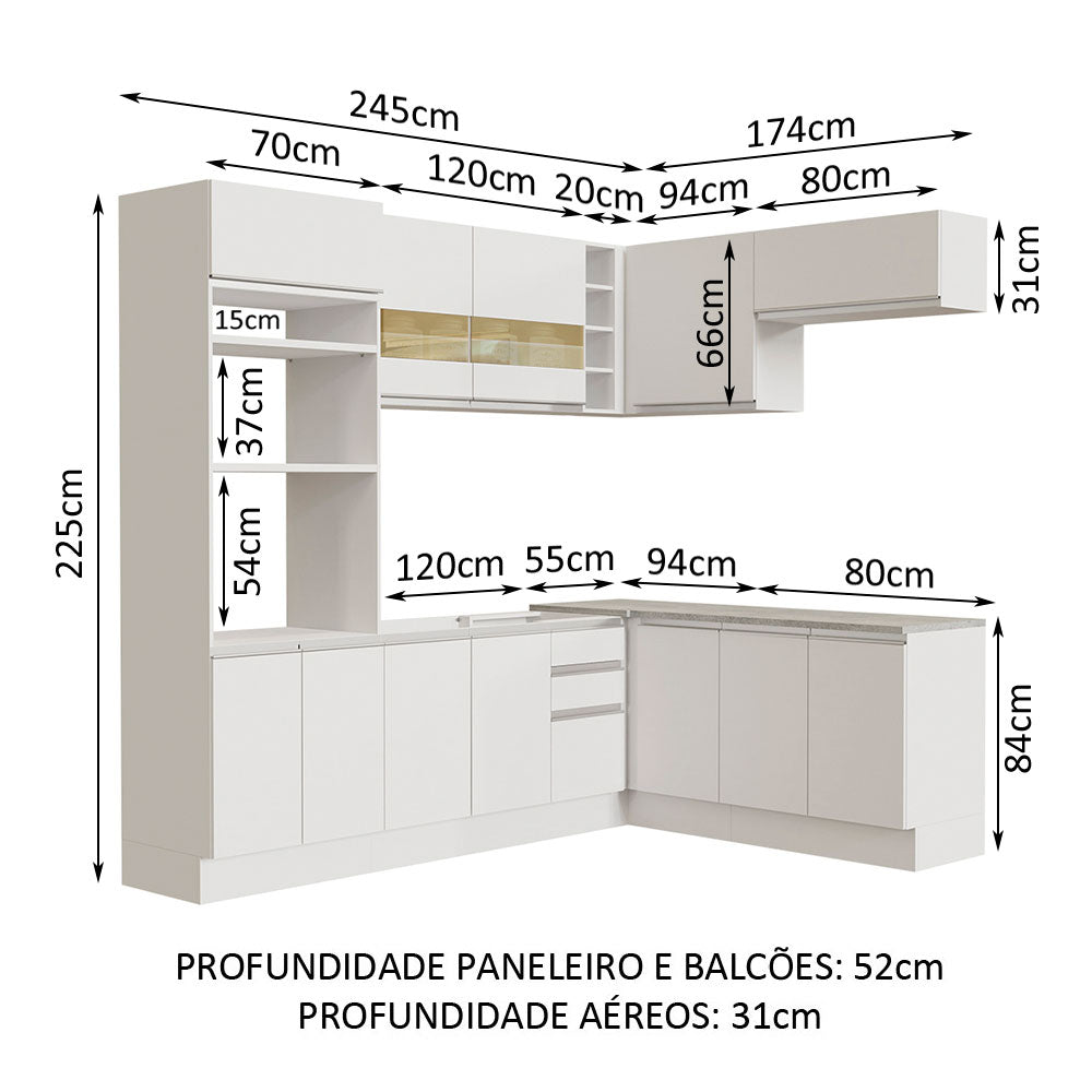 Cocina Integral Glamy Blanco 419x225cm sin Mesón y sin Estufa - COCINAS | Bylmo