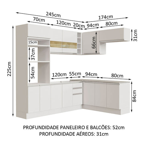 Cocina Integral Glamy Blanco 419x225cm sin Mesón y sin Estufa - COCINAS | Bylmo