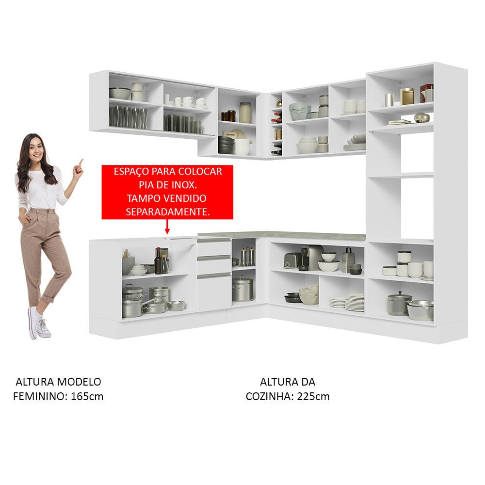 Cocina Integral Glamy Blanco 459x225cm sin Mesón y sin Estufa - COCINAS | Bylmo