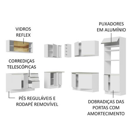 Cocina Integral Glamy Blanco 459x225cm sin Mesón y sin Estufa - COCINAS | Bylmo