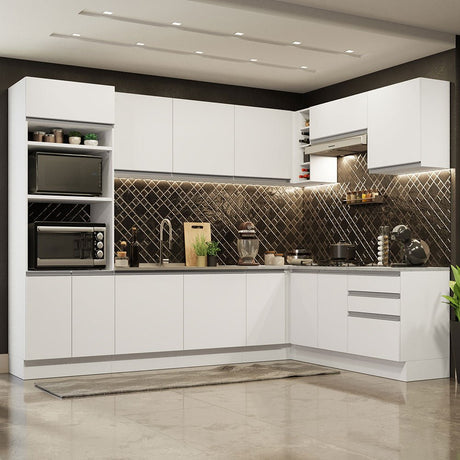 Cocina Integral Glamy Blanco 479x225cm sin Mesón y sin Estufa - COCINAS | Bylmo