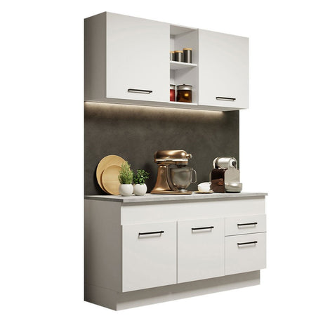 Cocina Integral Agata Blanco 150x225cm con Mesón de Madera y sin Estufa - COCINAS | Bylmo