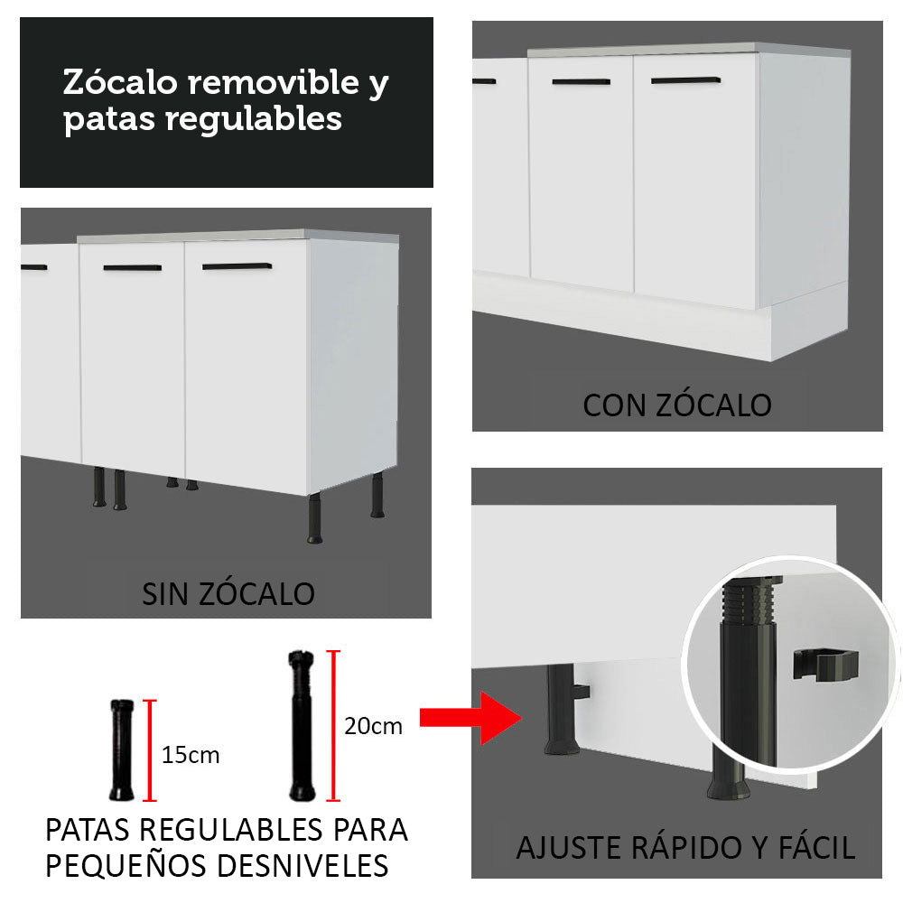 Cocina Integral Agata Blanco 150x225cm con Mesón de Madera y sin Estufa - COCINAS | Bylmo
