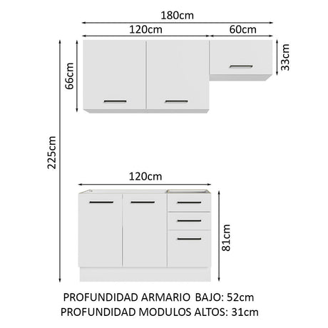 Cocina Integral Agata Blanco 180x225cm sin Mesón y sin Estufa - COCINAS | Bylmo