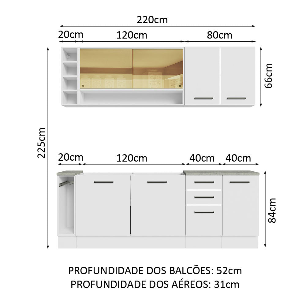 Cocina Integral Agata Da Themis Blanco 220x225cm con Mesón de Madera y sin Estufa - COCINAS | Bylmo