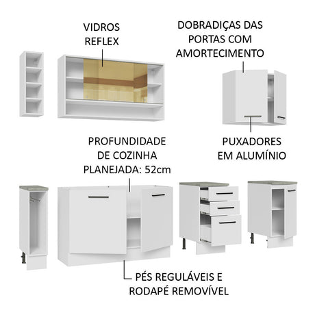 Cocina Integral Agata Da Themis Blanco 220x225cm con Mesón de Madera y sin Estufa - COCINAS | Bylmo