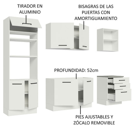 Cocina Integral Agata Blanco 250x225cm sin Mesón y sin Estufa - COCINAS | Bylmo