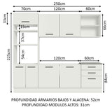 Cocina Integral Agata Blanco 250x225cm sin Mesón y sin Estufa - COCINAS | Bylmo
