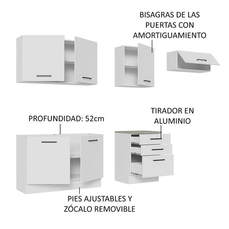 Cocina Integral Agata Blanco 260x225cm sin Mesón y sin Estufa - COCINAS | Bylmo