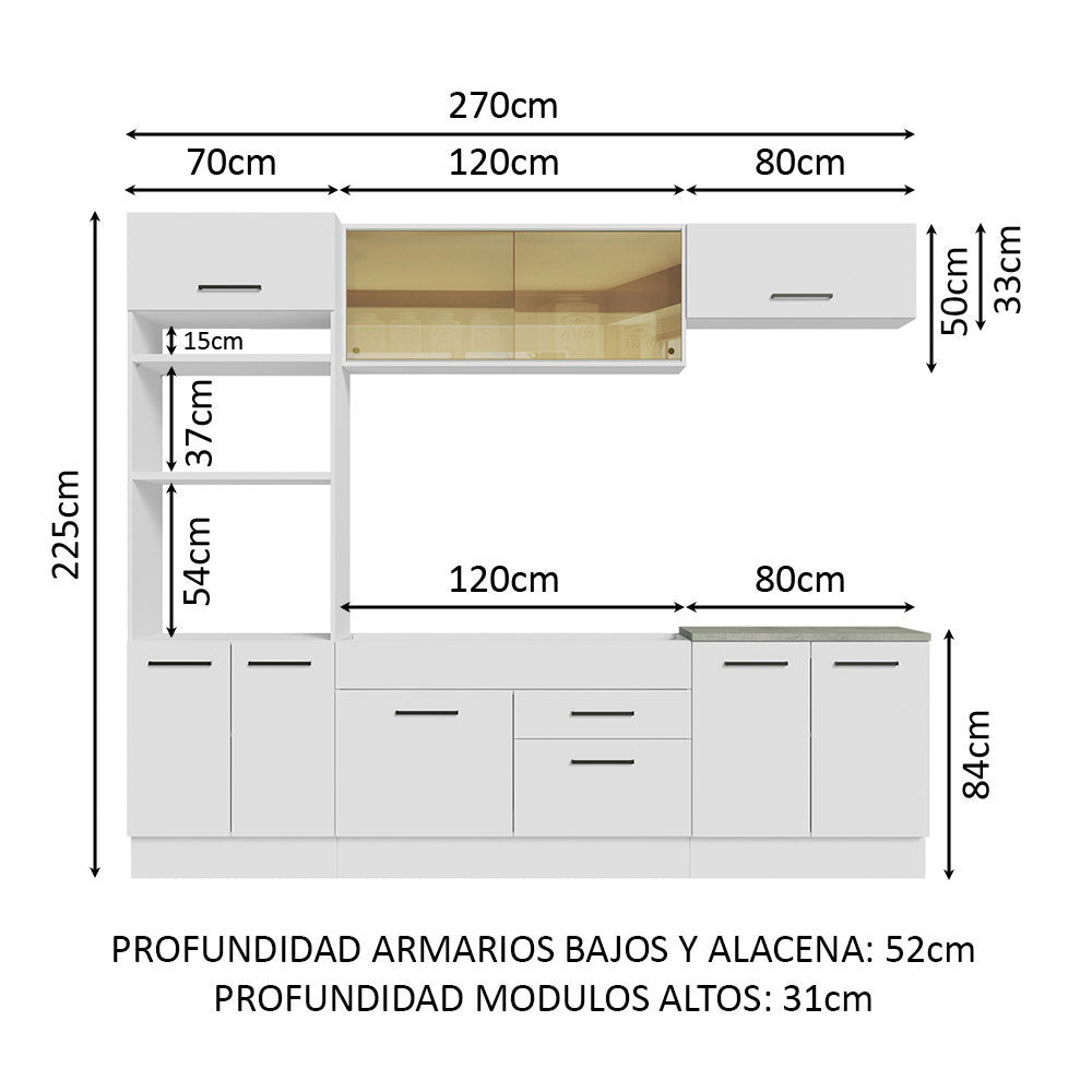 Cocina Integral Agata Blanco 270x225cm sin Mesón con Dso Muebles Inferiores y sin Estufa - COCINAS | Bylmo