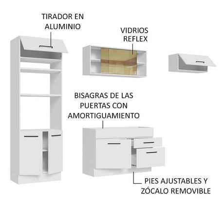 Cocina Integral Agata Blanco 270x225cm sin Mesón con Un Mueble para Horno y sin Estufa - COCINAS | Bylmo