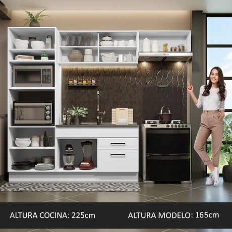 Cocina Integral Agata Blanco 270x225cm sin Mesón con Un Mueble para Horno y sin Estufa - COCINAS | Bylmo
