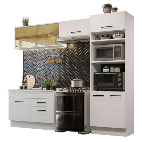 Cocina Integral Agata Blanco 270x225cm sin Mesón con Doce Entrepaños y sin Estufa - COCINAS | Bylmo