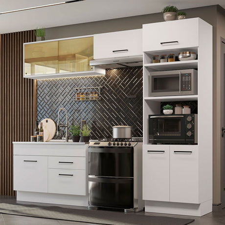 Cocina Integral Agata Blanco 270x225cm sin Mesón con Doce Entrepaños y sin Estufa - COCINAS | Bylmo