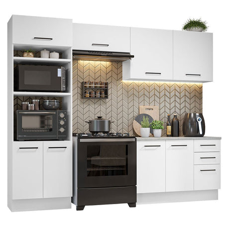Cocina Integral Agata Blanco 270x225cm con Mesón de Madera y sin Estufa - COCINAS | Bylmo