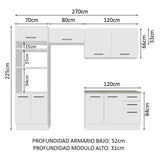 Cocina Integral Agata Blanco 270x225cm con Mesón de Madera y sin Estufa - COCINAS | Bylmo