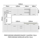 Cocina Integral Agata Blanco 310x225cm sin Mesón y sin Estufa - COCINAS | Bylmo