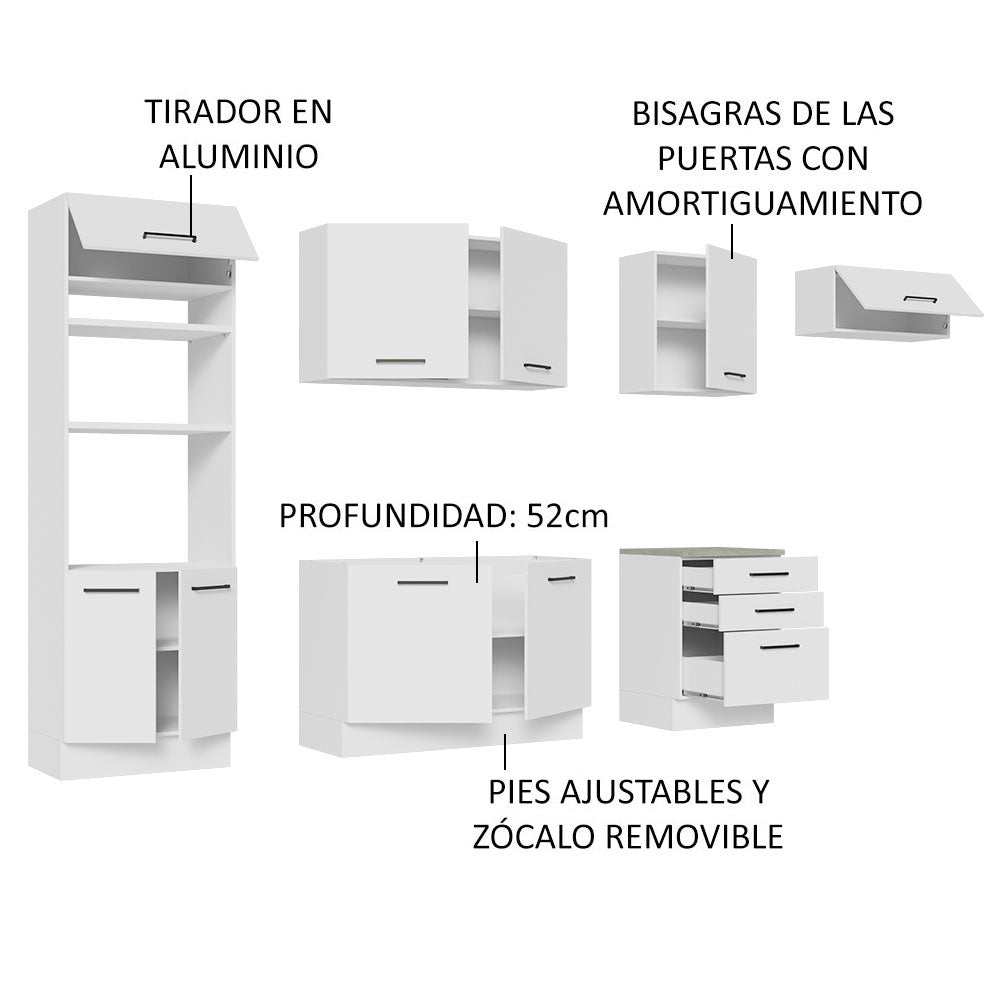 Cocina Integral Agata Blanco 330x225cm sin Mesón con Un Cajón para Cubiertos y sin Estufa - COCINAS | Bylmo