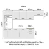 Cocina Integral Agata Blanco 330x225cm sin Mesón con Un Cajón para Cubiertos y sin Estufa - COCINAS | Bylmo
