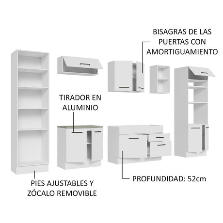 Cocina Integral Agata Blanco 330x225cm sin Mesón y sin Estufa - COCINAS | Bylmo