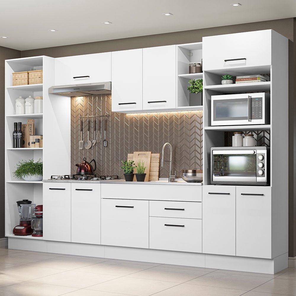 Cocina Integral Agata Blanco 330x225cm sin Mesón y sin Estufa - COCINAS | Bylmo