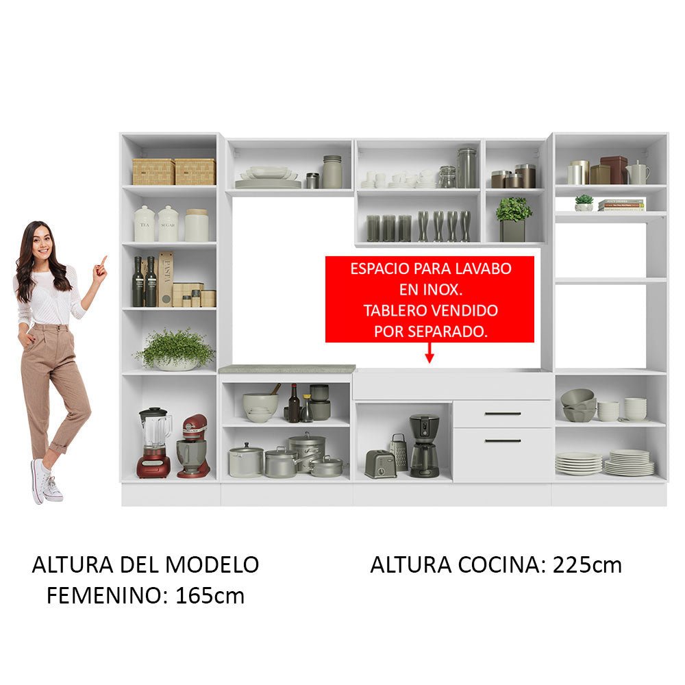Cocina Integral Agata Blanco 330x225cm sin Mesón y sin Estufa - COCINAS | Bylmo
