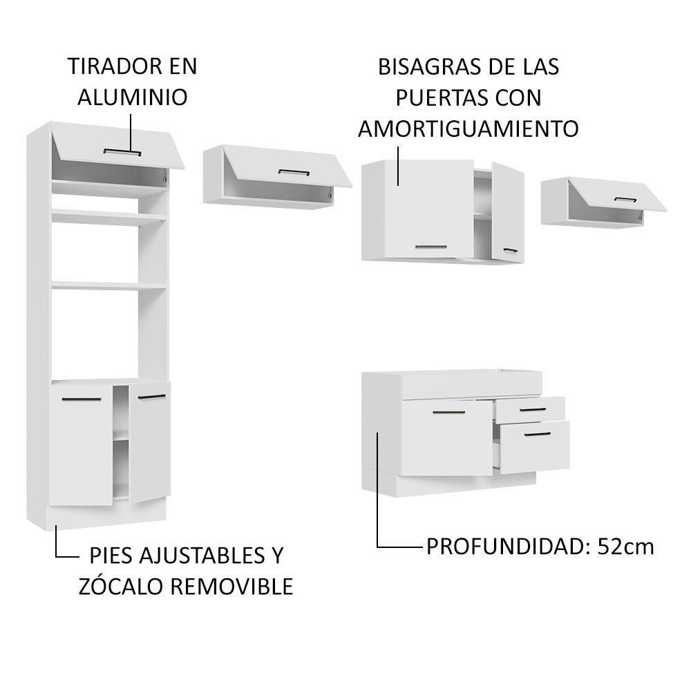 Cocina Integral Agata Blanco 350x225cm sin Mesón y sin Estufa - COCINAS | Bylmo