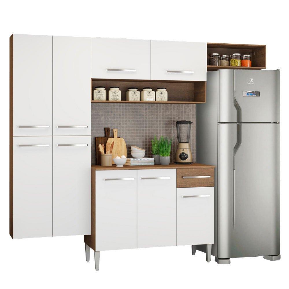 Cocina Integral Emily Fit Marron 229x186cm con Mesón de Madera y sin Estufa - COCINAS | Bylmo