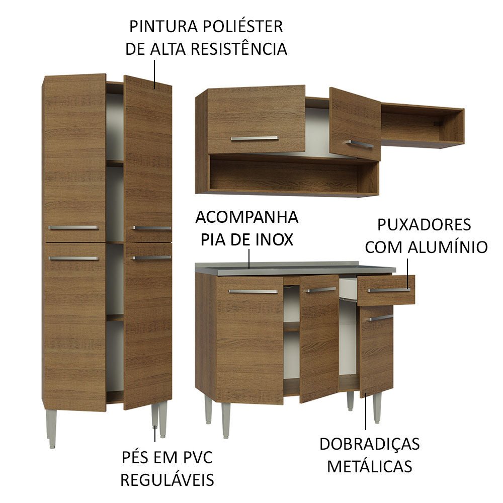Cocina Integral Emily Marron 229x186cm con Mesón de Acero Inoxidable y sin Estufa - COCINAS | Bylmo